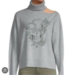 Skull Cashmere Gray Off-the-Shoulder Sweater